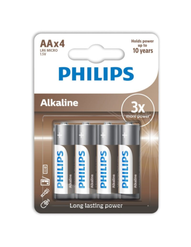 PHILIPS Pila Alcalina AA LR6 Blister*4 - Alta Calidad y Durabilidad | 1.5V