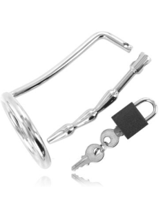 METAL HARD - Anillo Testículos con Plug Uretra y Candado para BDSM y Control de Erecciones