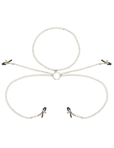 OHMAMA FETISH - 4 Pinzas para Pezones con Collar de Cadenas | Juguetes Sexuales de Alta Calidad