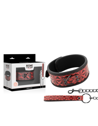 BEGME Red Edition: Collar de Cuero Vegano con Neopreno para BDSM - Control y Placer 100% Seguro