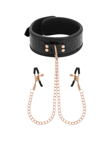 BEGME - Black Edition: Collar con Cadenas y Pinzas para Pezones de Neopreno para Placer BDSM