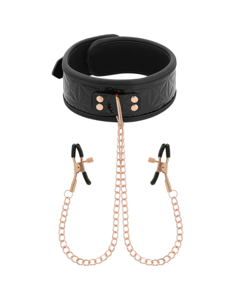 BEGME - Black Edition: Collar con Cadenas y Pinzas para Pezones de Neopreno para Placer BDSM