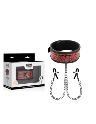 BEGME Red Edition: Collar con Cadenas y Pinzas para Pezones - Placer y Estimulación BDSM
