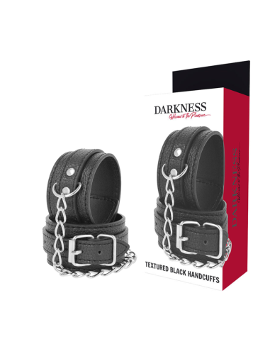 DARKNESS - Esposas de Cuero Negro Ajustables para Juegos Fetichistas