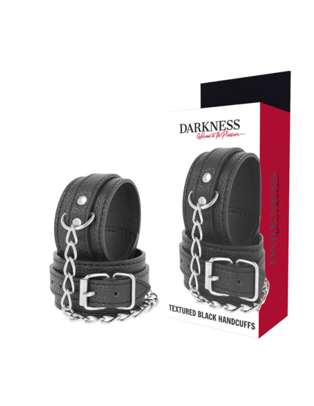 DARKNESS - Esposas de Cuero Negro Ajustables para Juegos Fetichistas