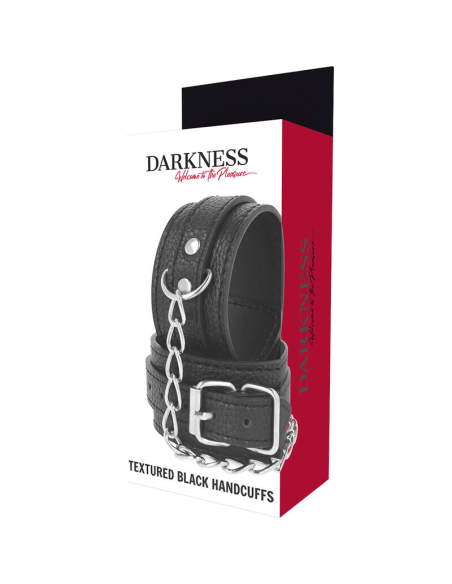 DARKNESS - Esposas de Cuero Negro Ajustables para Juegos Fetichistas