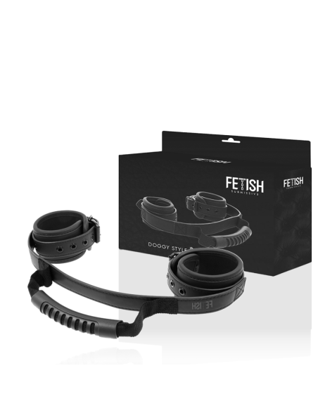 Fetish Submissive: Esposas de Cuero Vegano con Tirador y Forro de Neopreno para Juegos BDSM