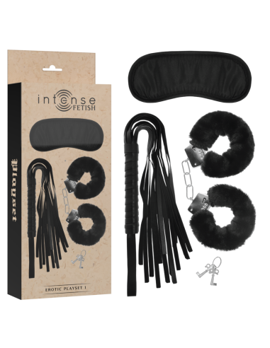 INTENSE - Set Erótico Fetish con Esposas, Antifaz y Látigo de Cuero Vegano | Placer y Sensualidad