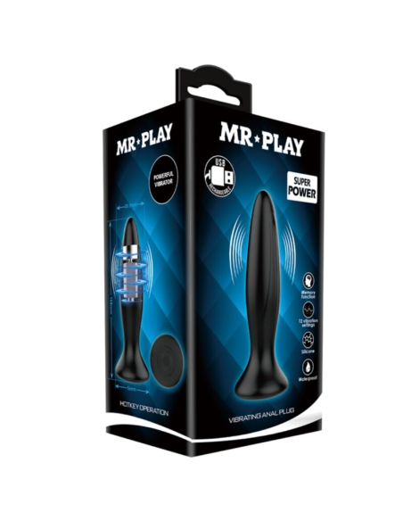 MR PLAY - Plug Anal Vibrador Negro Recargable | 12 Modos de Vibración y Diseño Ergonómico
