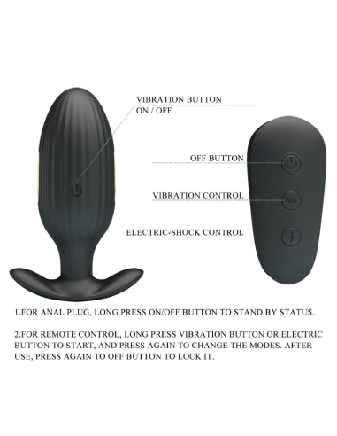 PRETTY LOVE - KELLY Plug Anal Vibrador Recargable Negro | SexPlace.MX
