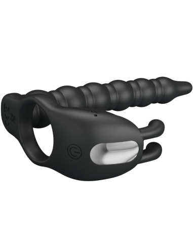 Pretty Love Blackney - Anillo Pene Vibrador Negros de 7 Funciones para Erecciones Prolongadas y Placer Compartido