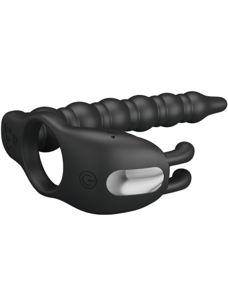 Pretty Love Blackney - Anillo Pene Vibrador Negros de 7 Funciones para Erecciones Prolongadas y Placer Compartido