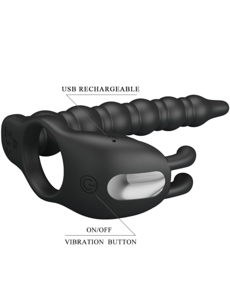 Pretty Love Blackney - Anillo Pene Vibrador Negros de 7 Funciones para Erecciones Prolongadas y Placer Compartido
