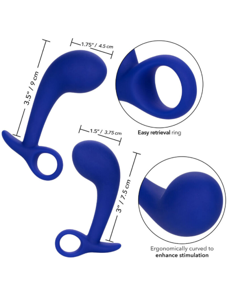 Set de Entrenamiento Anal CalExotics Admiral - 2 Plugs de Silicona Ergonómicos Azul