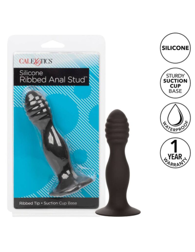 CALEXOTICS - RIBBED ANAL STUD: Placer Anal con Silicona Suave y Base de Succión para Diversión Sin Manos