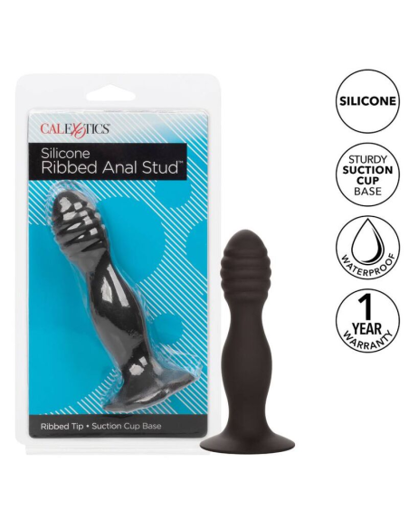 CALEXOTICS - RIBBED ANAL STUD: Placer Anal con Silicona Suave y Base de Succión para Diversión Sin Manos