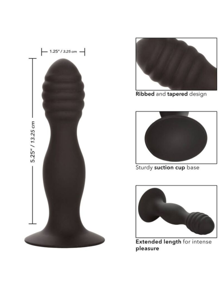 CALEXOTICS - RIBBED ANAL STUD: Placer Anal con Silicona Suave y Base de Succión para Diversión Sin Manos