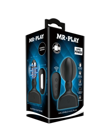 MR PLAY - Plug Anal Hinchable Negro Control Remoto con Vibración y Presión Extra - Placer Inigualable