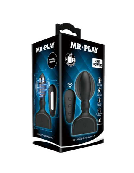 MR PLAY - Plug Anal Hinchable Negro Control Remoto con Vibración y Presión Extra - Placer Inigualable