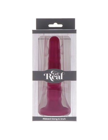 GET REAL - RIBBED DONG 12 CM ROJO | Dong Premium, Base de Ventosa y Silicona Segura