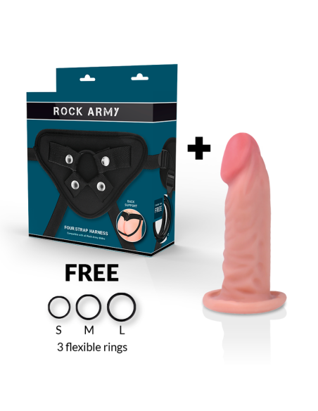 ROCKARMY - Arnés + Dildo Realista Dual Density Tiger 14 cm