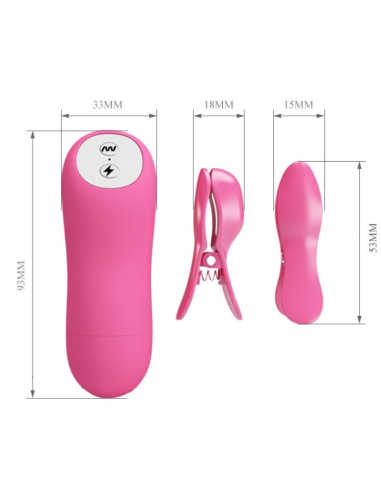 BAILE - ROMANTIC WAVE: Pinzas Vibradoras y de Electroschock Fucsias para Estimulación de Pezones