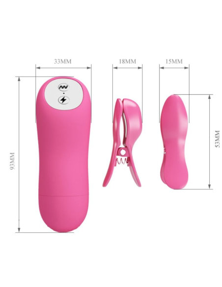 BAILE - ROMANTIC WAVE: Pinzas Vibradoras y de Electroschock Fucsias para Estimulación de Pezones