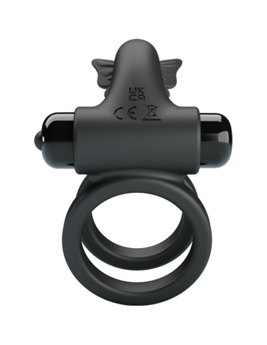 Pretty Love - Doble Anillo Vibrador con Estimulador Negro | 10 Funciones y Silicona Suave