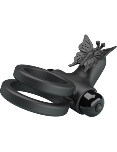 Pretty Love - Doble Anillo Vibrador con Estimulador Negro | 10 Funciones y Silicona Suave