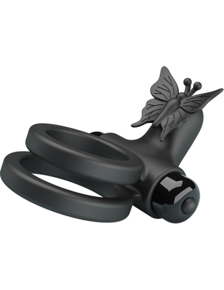 Pretty Love - Doble Anillo Vibrador con Estimulador Negro | 10 Funciones y Silicona Suave