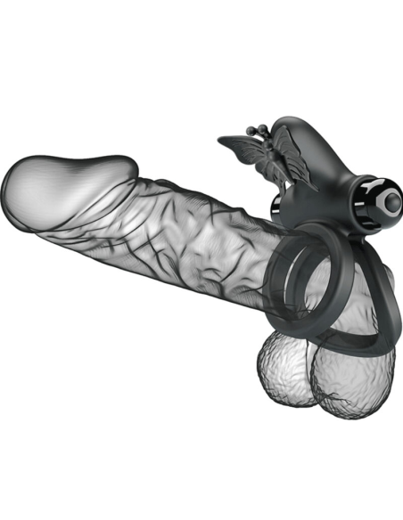 Pretty Love - Doble Anillo Vibrador con Estimulador Negro | 10 Funciones y Silicona Suave