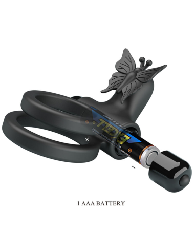 Pretty Love - Doble Anillo Vibrador con Estimulador Negro | 10 Funciones y Silicona Suave