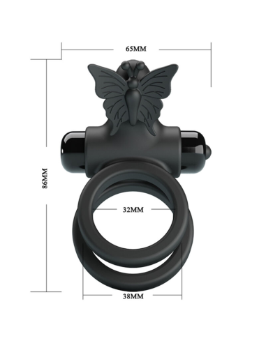 Pretty Love - Doble Anillo Vibrador con Estimulador Negro | 10 Funciones y Silicona Suave