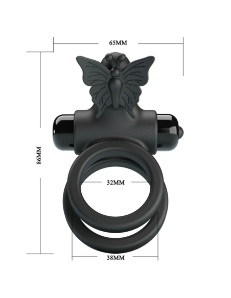 Pretty Love - Doble Anillo Vibrador con Estimulador Negro | 10 Funciones y Silicona Suave