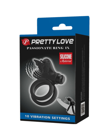 Pretty Love - Doble Anillo Vibrador con Estimulador Negro | 10 Funciones y Silicona Suave