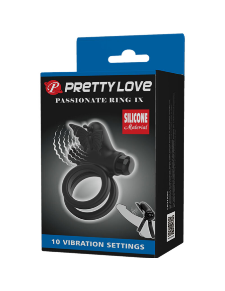 Pretty Love - Doble Anillo Vibrador con Estimulador Negro | 10 Funciones y Silicona Suave