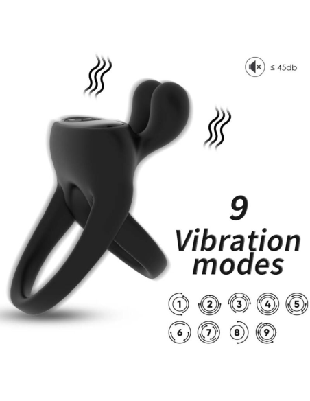 Anillo Vibrador Rabbit Negro ARMONY - Placer Intenso y Recargable para Parejas