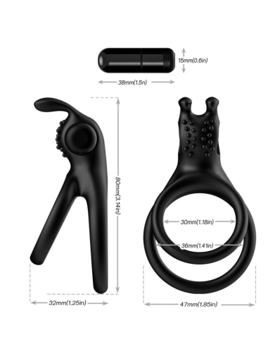 ARMONY - Anillo Vibrador Doble Rabbit Negro para Parejas | Placer Intenso y Duradero