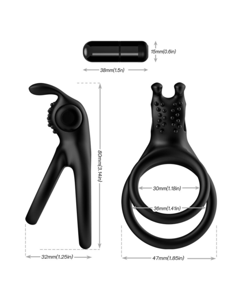 ARMONY - Anillo Vibrador Doble Rabbit Negro para Parejas | Placer Intenso y Duradero