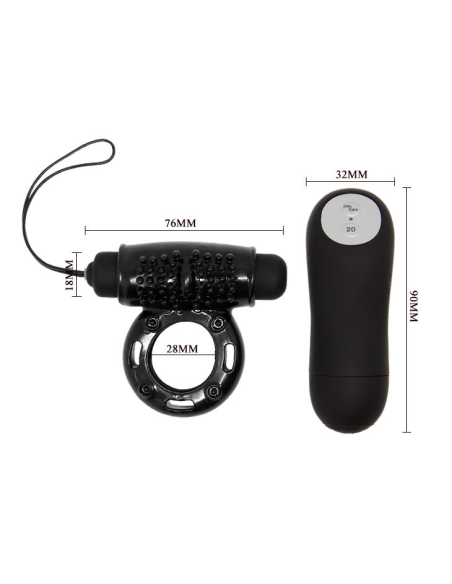 BAILE - Anillo de Control Remoto Negro 20V: Potencia tu Placer con Estimulación y Control