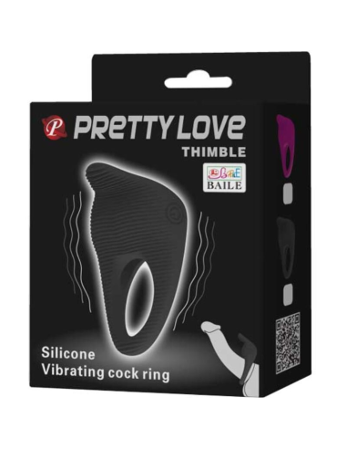 Pretty Love Thimble: Anillo Vibrador Negro de Silicona Médica - Intensifica Tu Placer