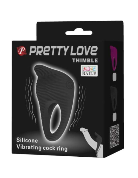 Pretty Love Thimble: Anillo Vibrador Negro de Silicona Médica - Intensifica Tu Placer