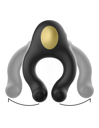 Anillo Vibrador ARMONY de Silicona con 3 Motores, Recargable y Estimulador Efecto Licking - Negro/Dorado