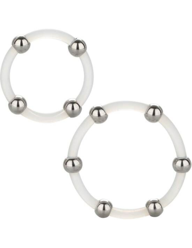 CALEXOTICS - Kit de 2 Anillos de Silicona con Cuentas de Acero para Mayor Placer y Resistencia