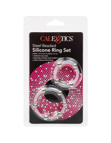 CALEXOTICS - Kit de 2 Anillos de Silicona con Cuentas de Acero para Mayor Placer y Resistencia