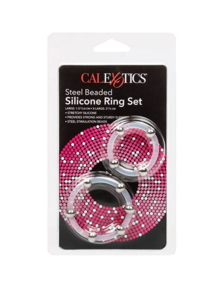 CALEXOTICS - Kit de 2 Anillos de Silicona con Cuentas de Acero para Mayor Placer y Resistencia