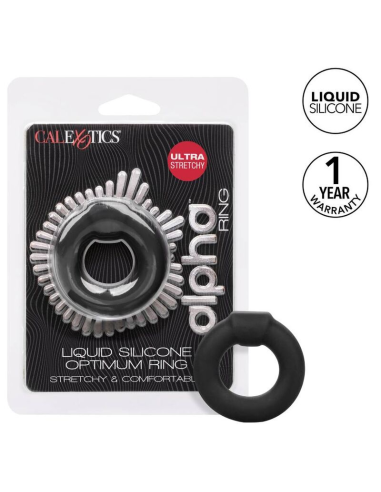 CALEXOTICS Alpha Optimum Ring Negro - Anillo Erótico de Silicona Liquida Premium para Mejora de Erecciones y Placer Explosivo