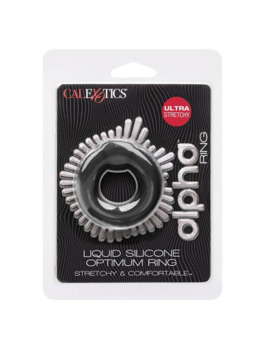 CALEXOTICS Alpha Optimum Ring Negro - Anillo Erótico de Silicona Liquida Premium para Mejora de Erecciones y Placer Explosivo