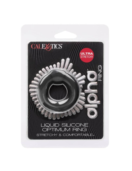 CALEXOTICS Alpha Optimum Ring Negro - Anillo Erótico de Silicona Liquida Premium para Mejora de Erecciones y Placer Explosivo