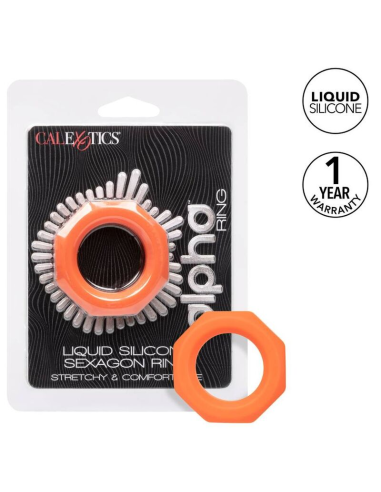 CALEXOTICS Alpha Sexagon Ring Naranja - Anillo de Silicona Liquid Premium para Placer y Erección Superior